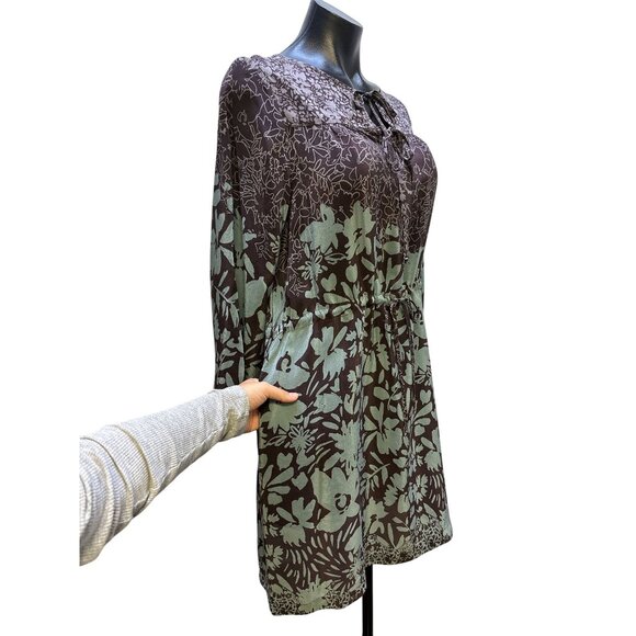Johnny Was Purple & Mint Silk Floral Print Boho Dress w/Tie Neck  Size S - Picture 9 of 12